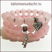 Набор браслетов из розового кварца "Ключик от сердца" (10 мм.). Авторская работа