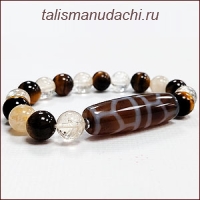Браслет из цитрина и тигрового глаза с бусиной дзи "Черепаха"