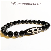 Браслет из агата с бусиной Дзи 5 глаз с молнией - Богатство с пяти направлений.