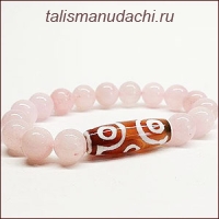 Браслет из розового кварца с бусиной Дзи 6 глаз «ГЛАЗА ДРАКОНА» - щедрый источник счастья и благополучия