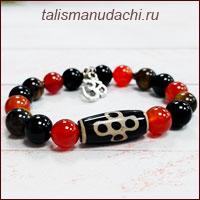 Браслет - талисман для Скорпиона с бусиной Дзи 5 глаз с молнией и знаком "Ом" - богатство с пяти направлений, устранение преград