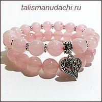 Набор браслетов из розового кварца "Любовь" (10 мм.). Авторская работа